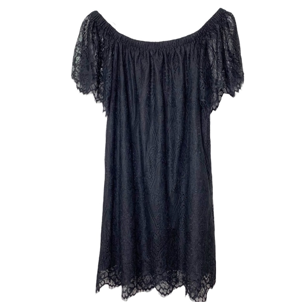 NEW Bobi Revolve Off the Shoulder Lace Mini Dress Black Women’s S *measured